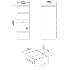 Opbergkasten< Ladekast Luna Hoogglans Wit - 41x112x50 cm