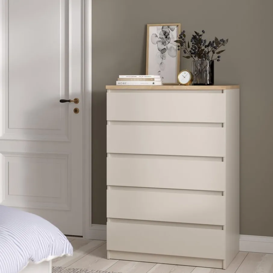 Opbergkasten< Ladekast Luna Taupe / Eiken - 77x112x50 cm