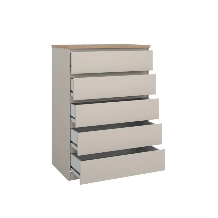 Opbergkasten< Ladekast Luna Taupe / Eiken - 77x112x50 cm