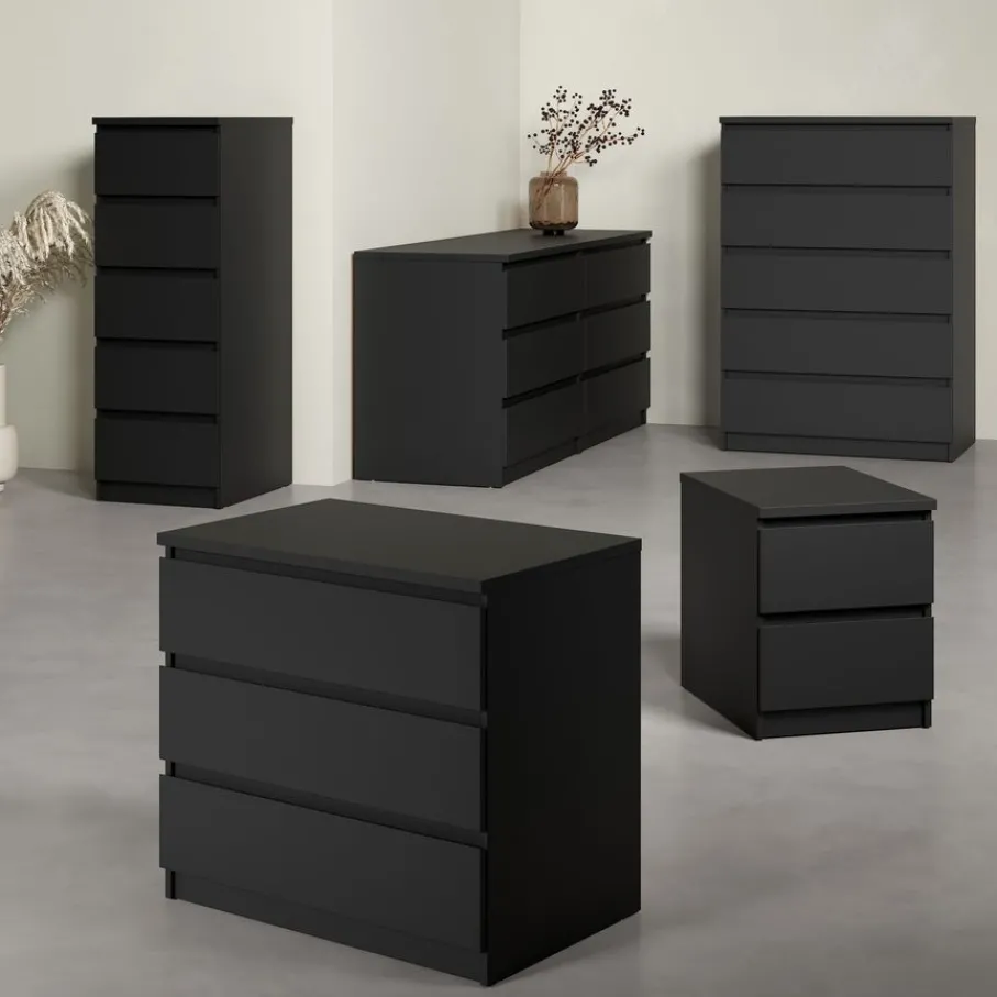 Opbergkasten< Ladekast Luna Zwart - 77x71x50 cm