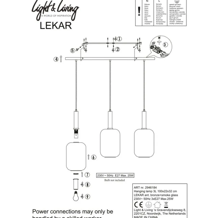 Hanglampen<Light - Living Light & Living Hanglamp Lekar Goud - 3 x E27 - 100 cm breed