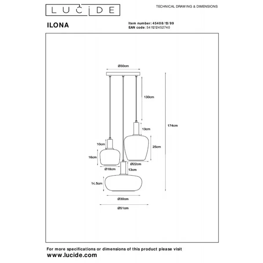 Hanglampen<Lucide Hanglamp Ilona Multi - 3 x E27 - Ø 51 cm