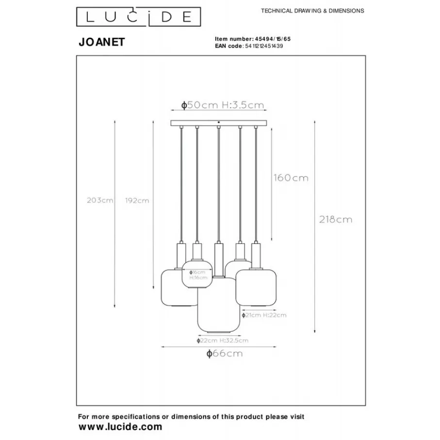 Hanglampen<Lucide Hanglamp Joanet Zwart - 5 x E27 - Ø 66 cm