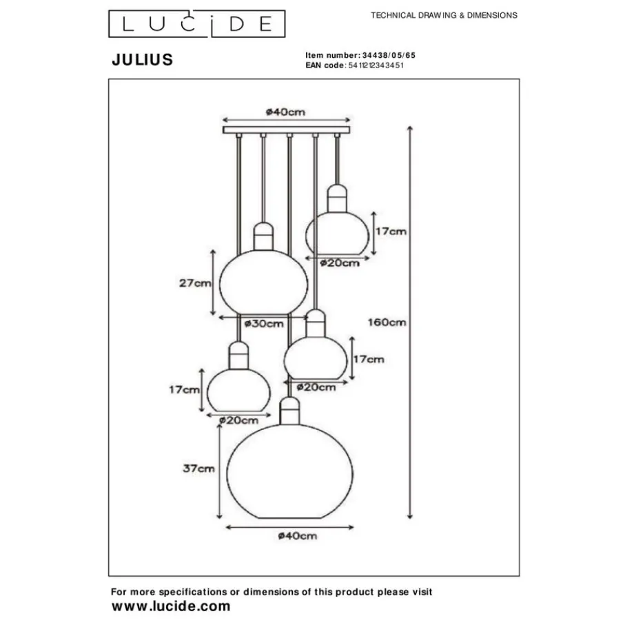 Hanglampen<Lucide Hanglamp Julius Zwart - 5 x E27 - Ø 50 cm