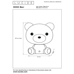 Kinderlampen<Lucide Oplaadbare Kinderlamp Dodo Bear Wit - LED - 25 cm hoog