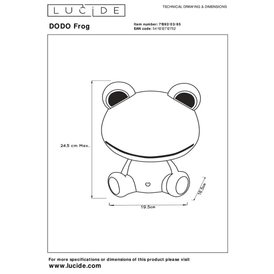 Kinderlampen<Lucide Oplaadbare Kinderlamp Dodo Frog Groen - LED - 25 cm hoog