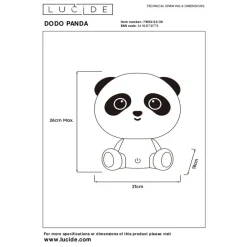 Kinderlampen<Lucide Oplaadbare Kinderlamp Dodo Panda Zwart - LED - 26 cm hoog