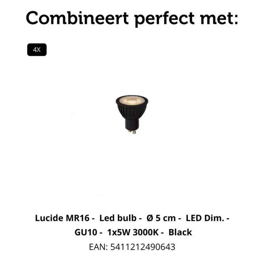 Spots<Lucide Plafondspot Clubs Zwart - 4 x GU10 - 24x24 cm