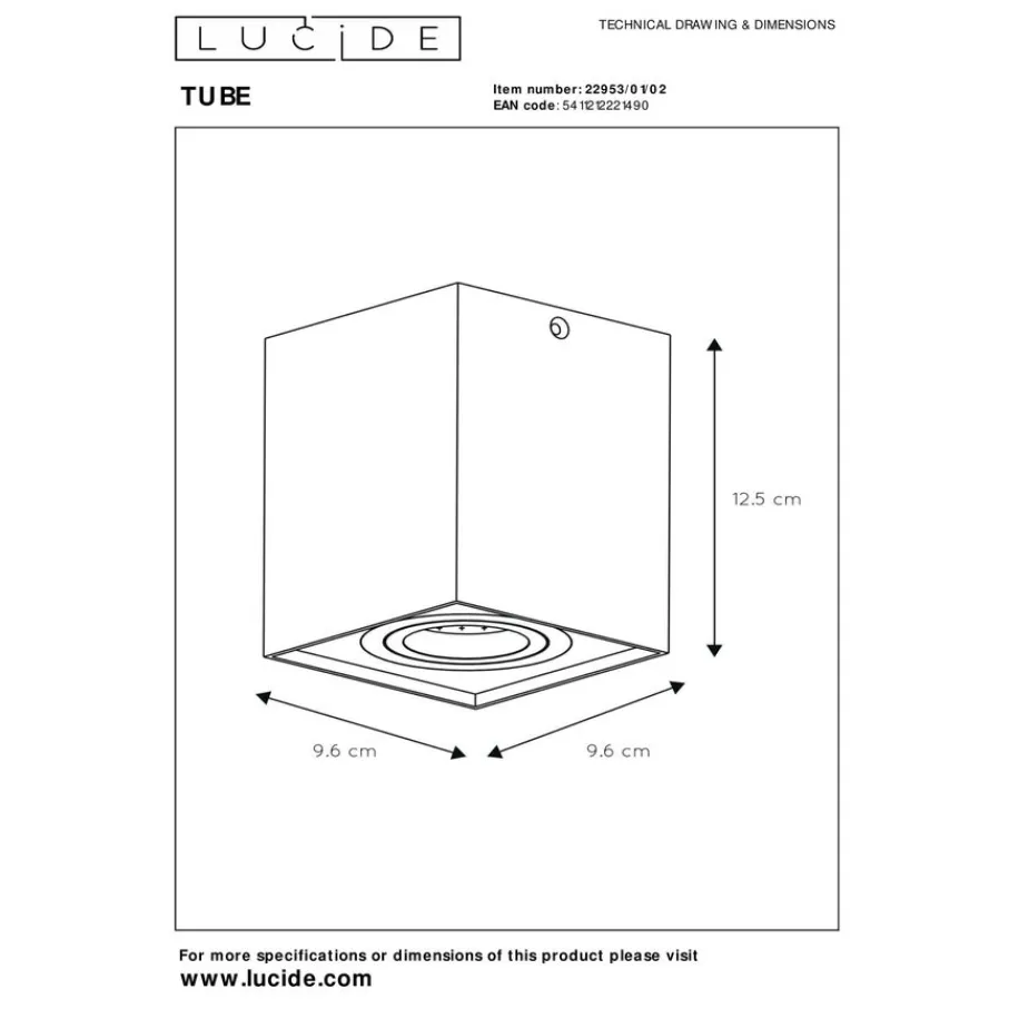 Spots<Lucide Plafondspot Tube Goud - GU10 - 10x10 cm