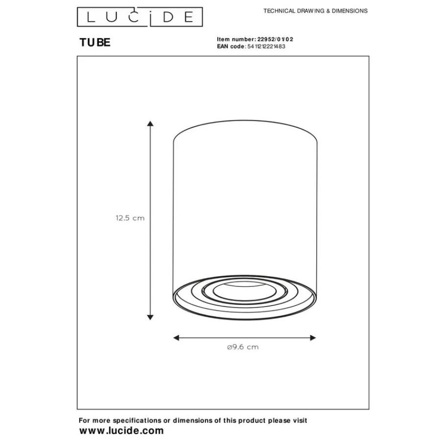 Spots<Lucide Plafondspot Tube Goud - GU10 - Ø 10 cm