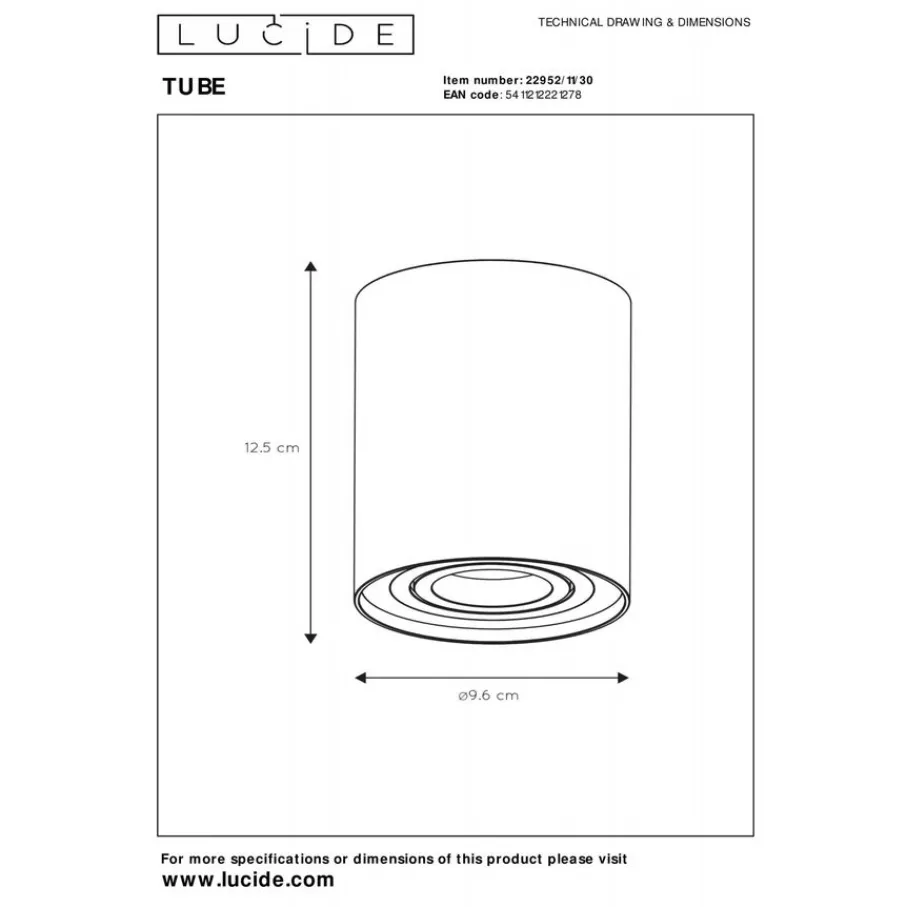 Spots<Lucide Plafondspot Tube Zwart - GU10 - Ø 10 cm