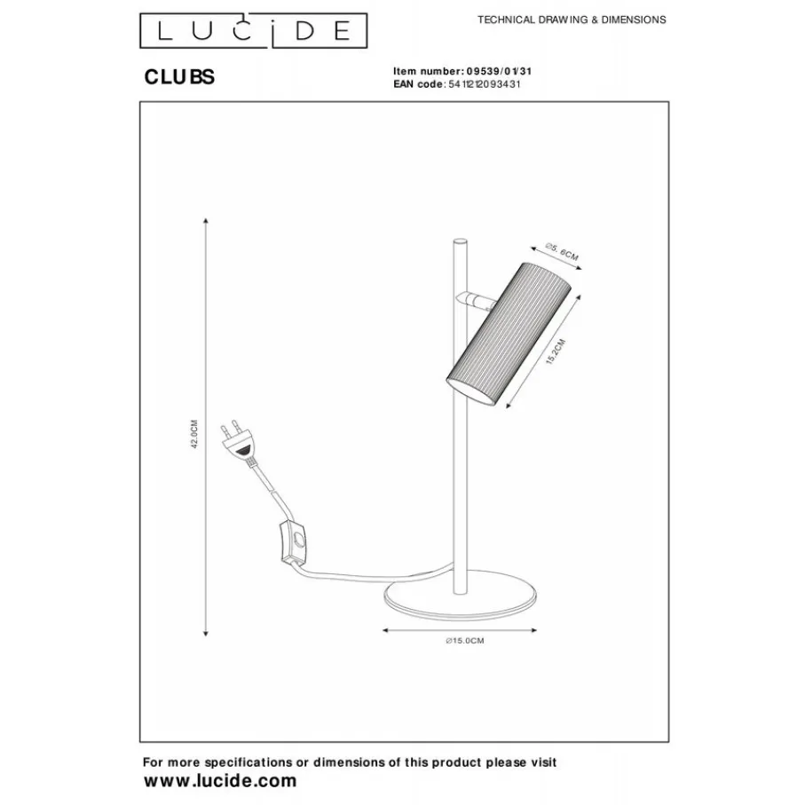 Bureaulampen|Tafellampen<Lucide Tafellamp Clubs Wit - GU10 - 42 cm hoog