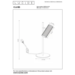 Tafellampen|Bureaulampen<Lucide Tafellamp Clubs Zwart - GU10 - 42 cm hoog