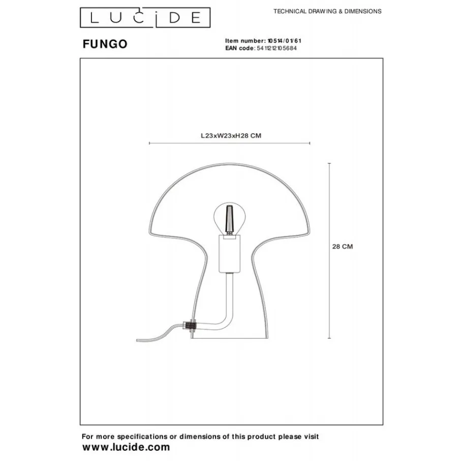 Tafellampen<Lucide Tafellamp Fungo Wit - E27 - 28 cm hoog