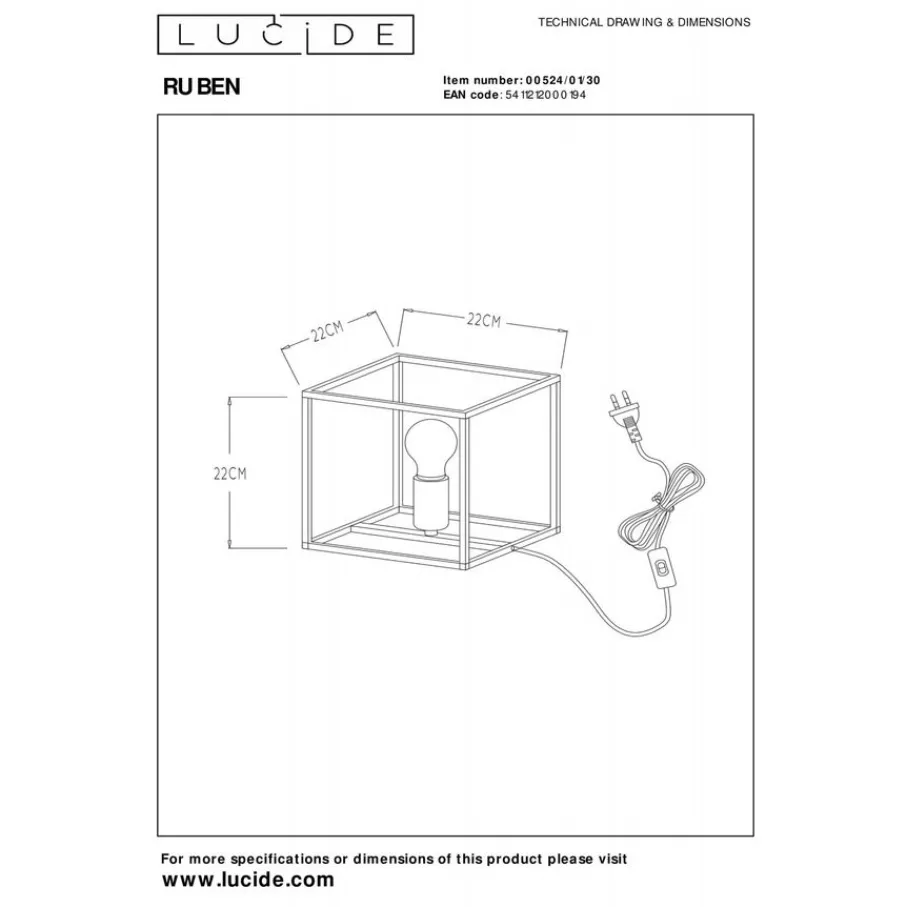 Tafellampen<Lucide Tafellamp Ruben Zwart - E27 - 22 cm hoog