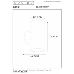Wandlampen<Lucide Wandlamp Bondi Wit - GU10 - 18 cm hoog