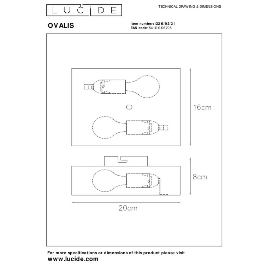 Wandlampen<Lucide Wandlamp Ovalis Goud - 2 x E14 - 20 cm hoog