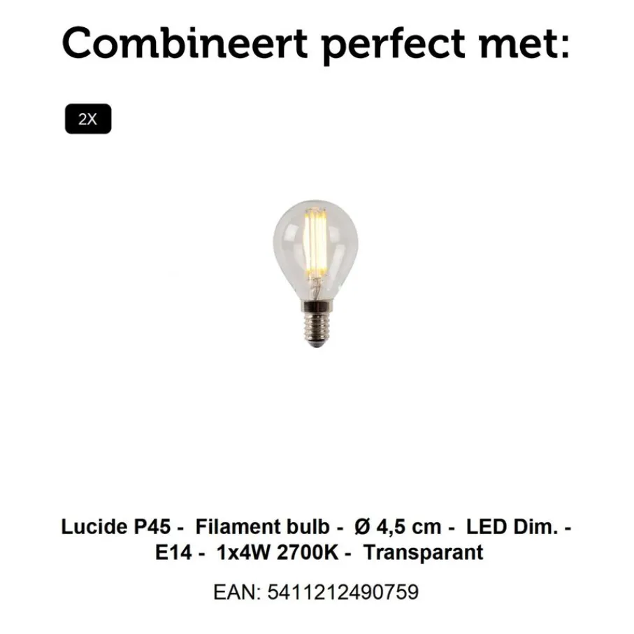 Wandlampen<Lucide Wandlamp Ovalis Goud - 2 x E14 - 20 cm hoog