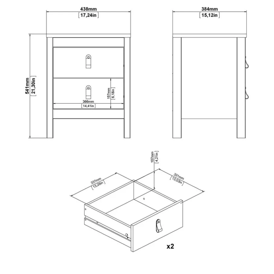 Nachtkastjes< Nachtkastje Dallas Wit - 44x55x39 cm