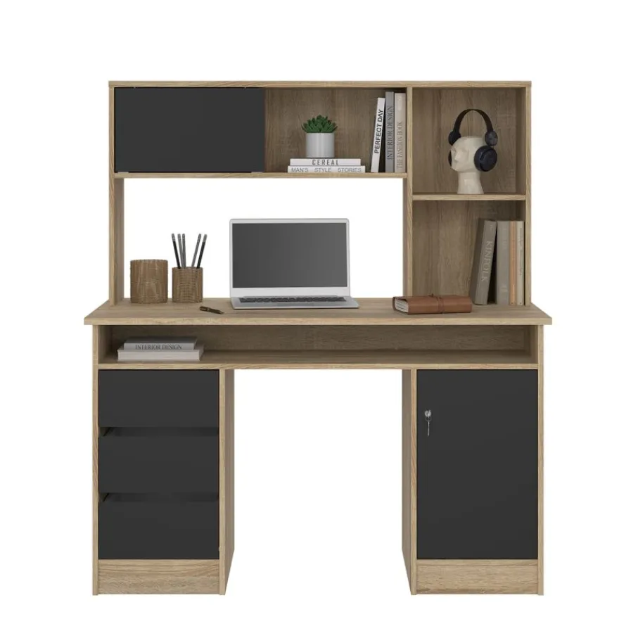 Bureaus< Opzetkast Boston Eiken / Zwart - 123x65x24 cm