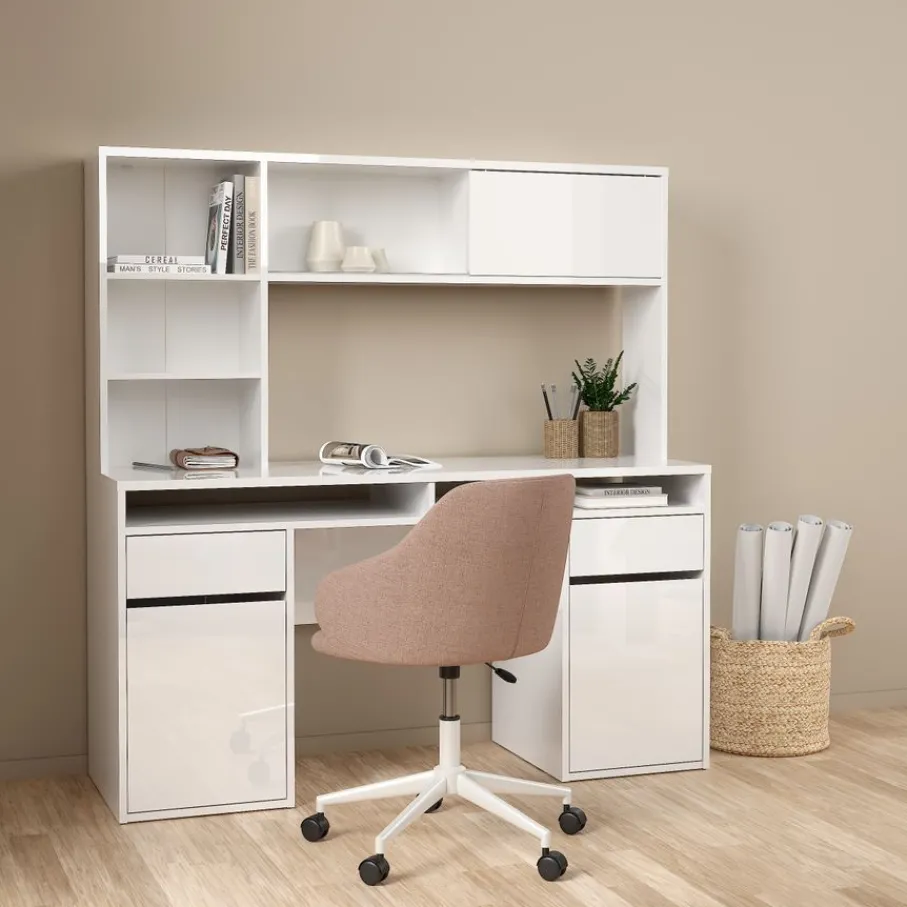 Bureaus< Opzetkast Boston Hoogglans Wit - 149x79x25 cm
