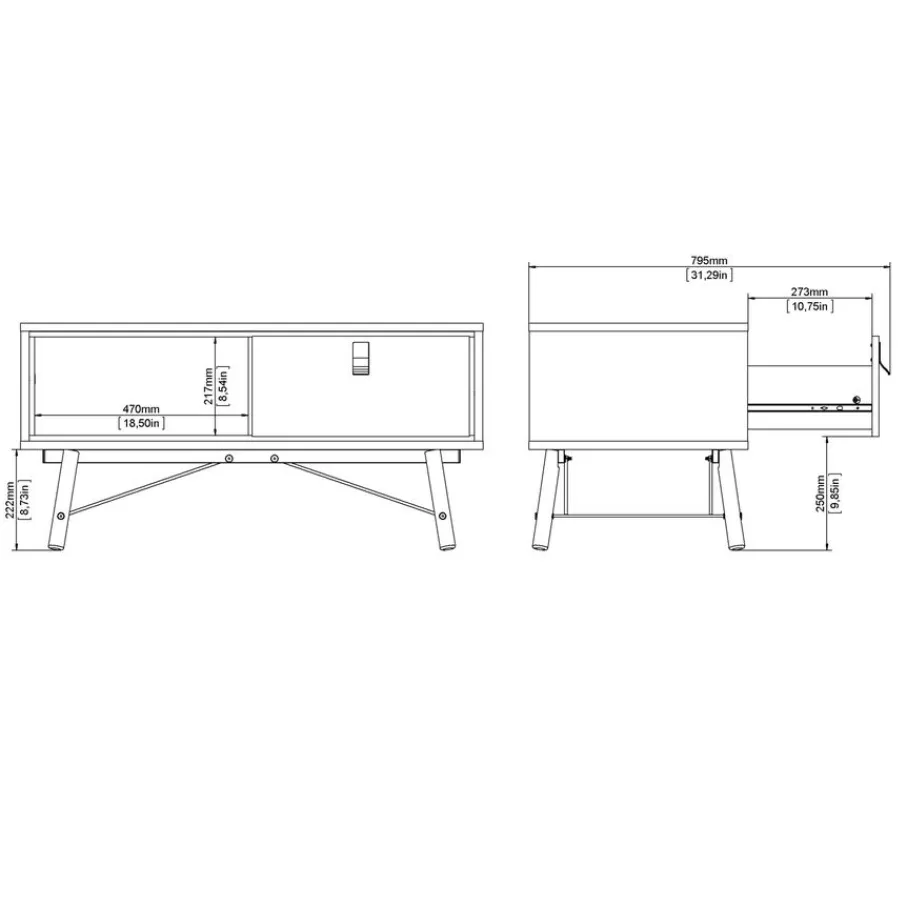 Salontafels< Salontafel Denver Zwart / Walnoot - 102x48 cm