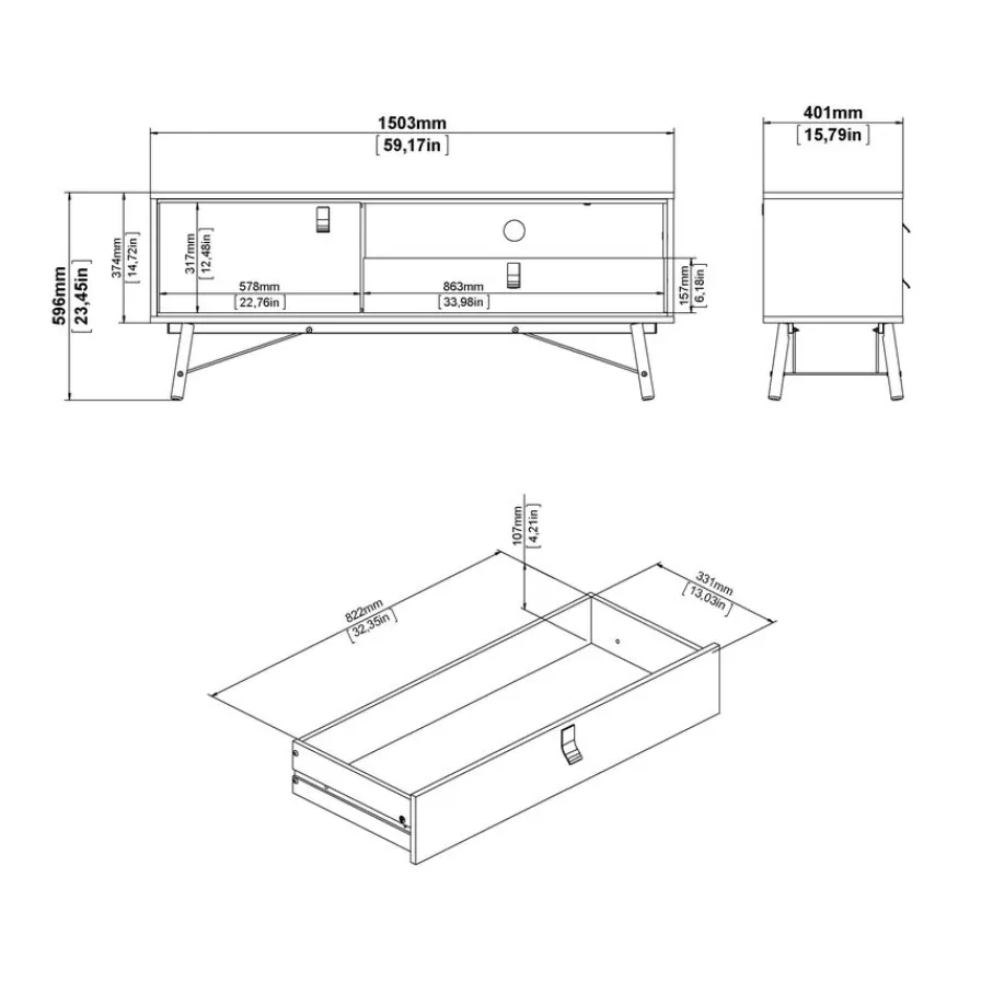 Tv-Meubels< TV-meubel Denver Zwart / Walnoot - 150x60x40 cm