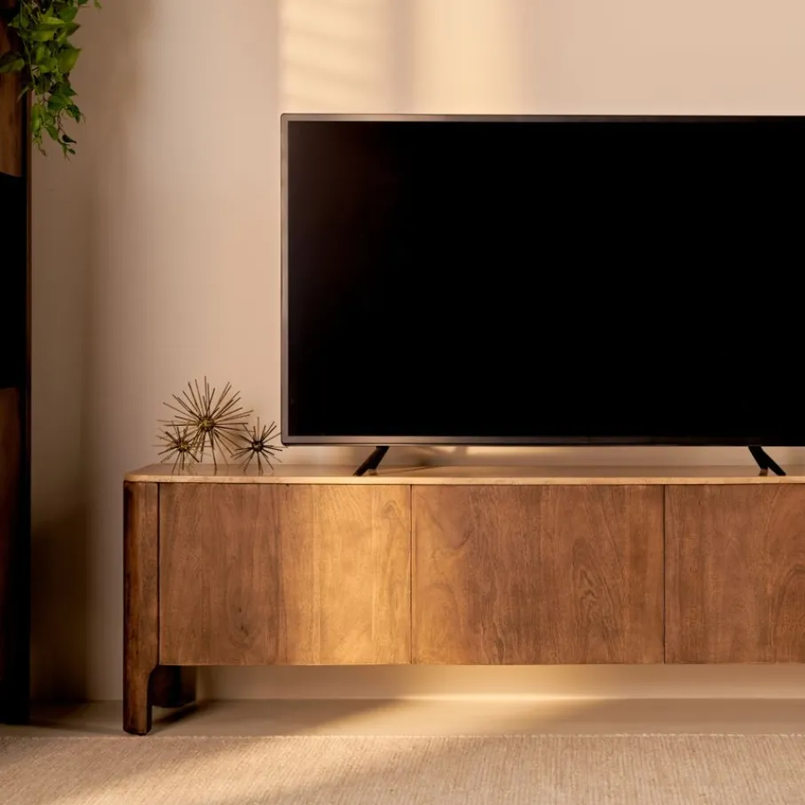 Tv-Meubels< TV-Meubel Liam Bruin / Marmer - 210x55x40 cm