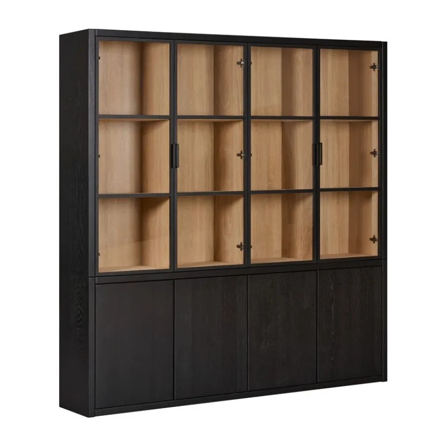Vitrinekasten|Buffetkasten< Vitrinekast Chester Zwart - 205x214x40 cm