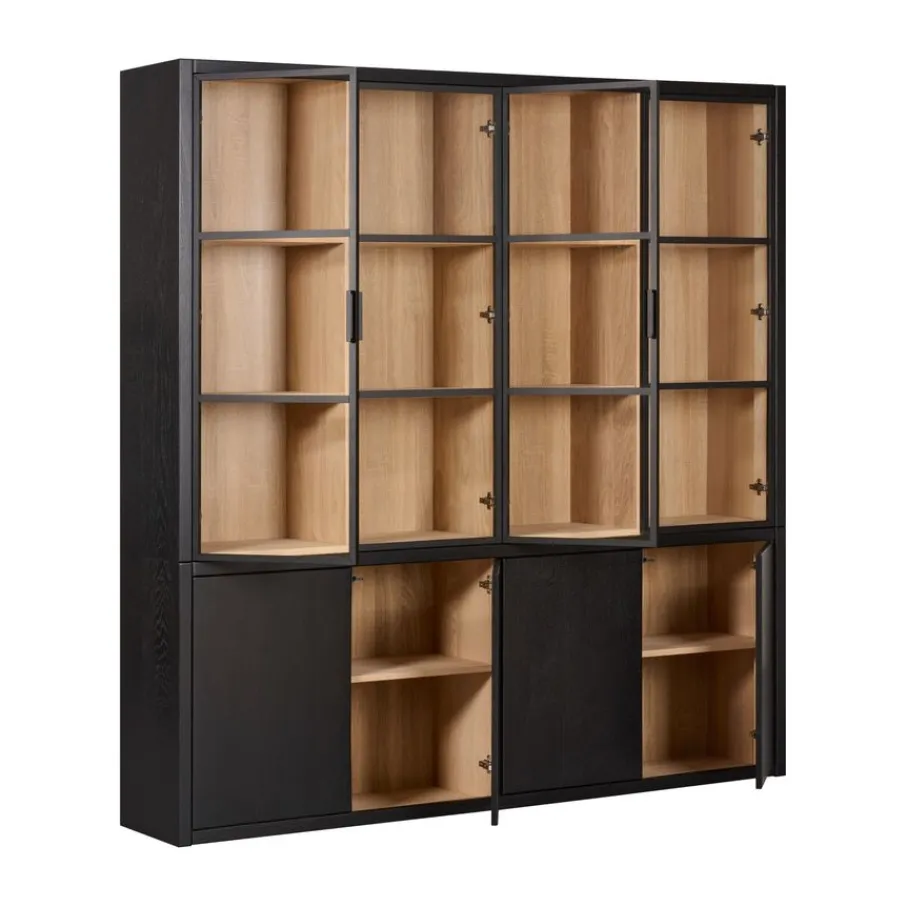 Vitrinekasten|Buffetkasten< Vitrinekast Chester Zwart - 205x214x40 cm
