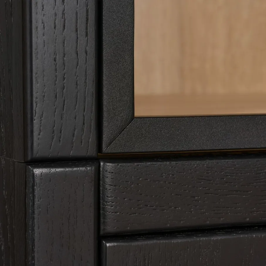 Vitrinekasten|Buffetkasten< Vitrinekast Chester Zwart - 205x214x40 cm