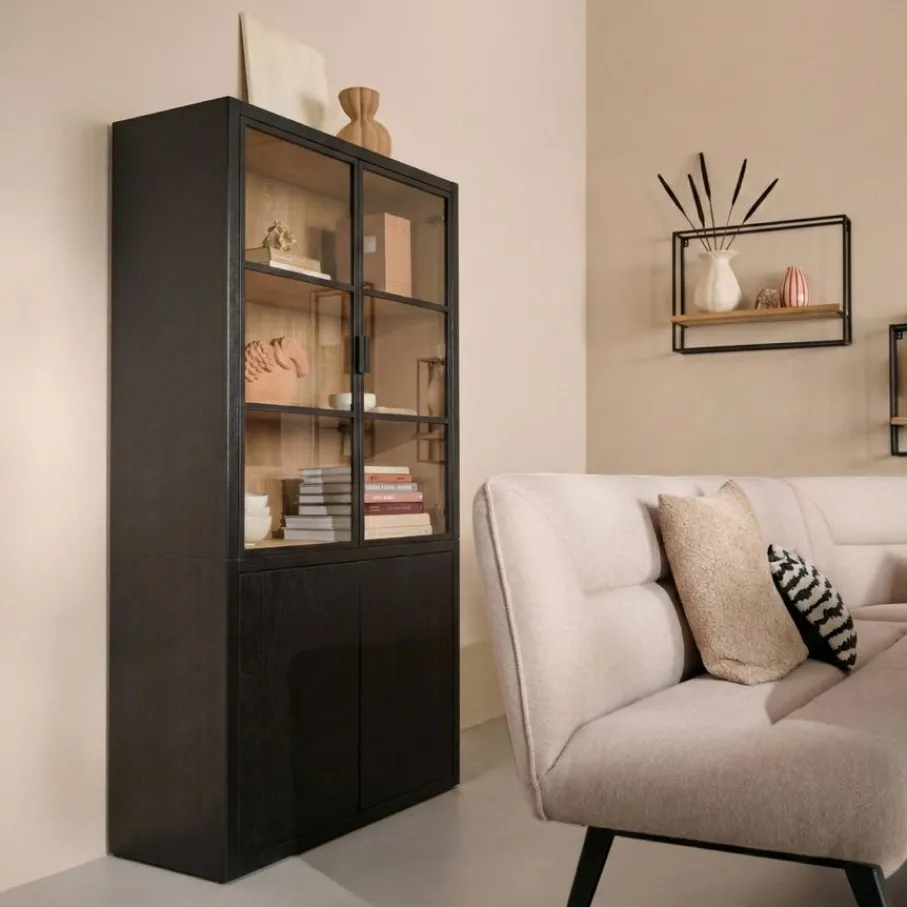Buffetkasten|Vitrinekasten< Vitrinekast Chester Zwart - 105x214x40 cm