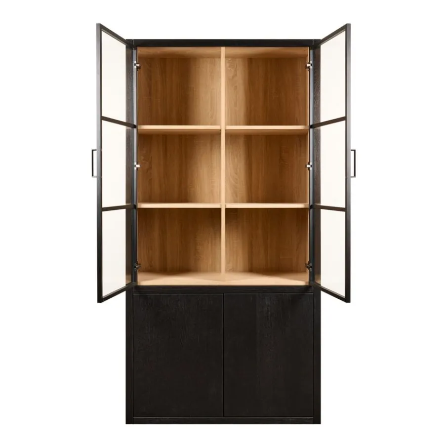 Buffetkasten|Vitrinekasten< Vitrinekast Chester Zwart - 105x214x40 cm