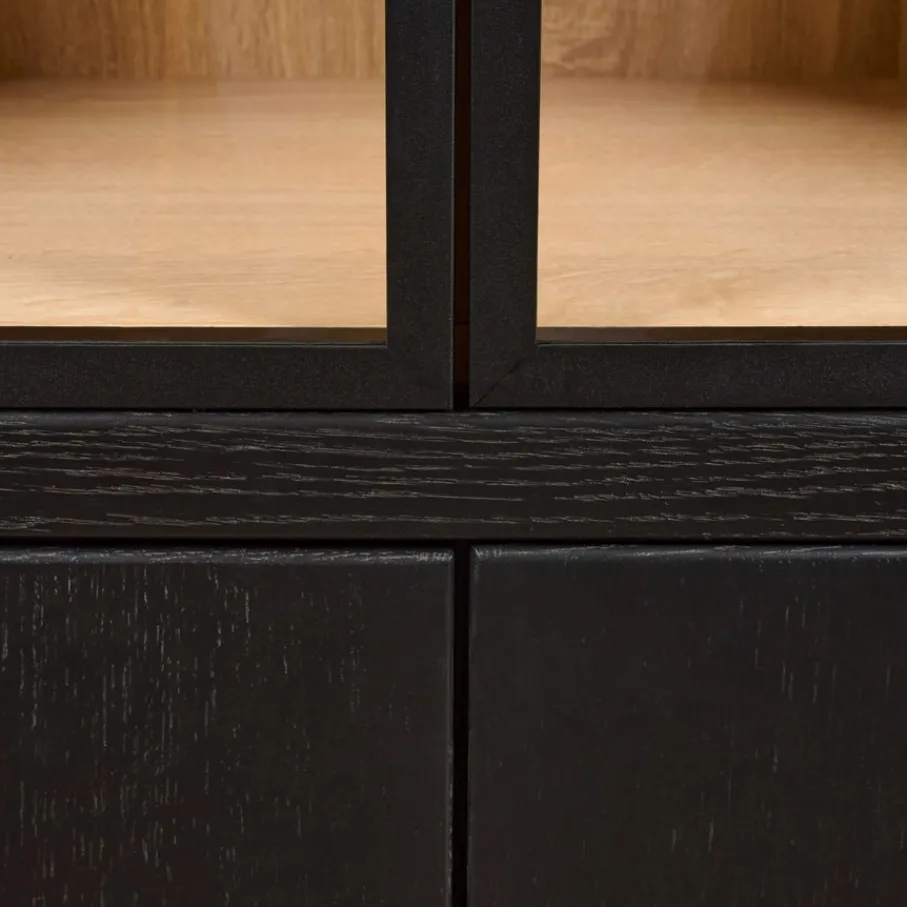 Buffetkasten|Vitrinekasten< Vitrinekast Chester Zwart - 105x214x40 cm