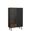 Vitrinekasten< Vitrinekast Denver Zwart / Walnoot - 102x162x40 cm