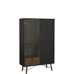 Vitrinekasten< Vitrinekast Denver Zwart / Walnoot - 102x162x40 cm