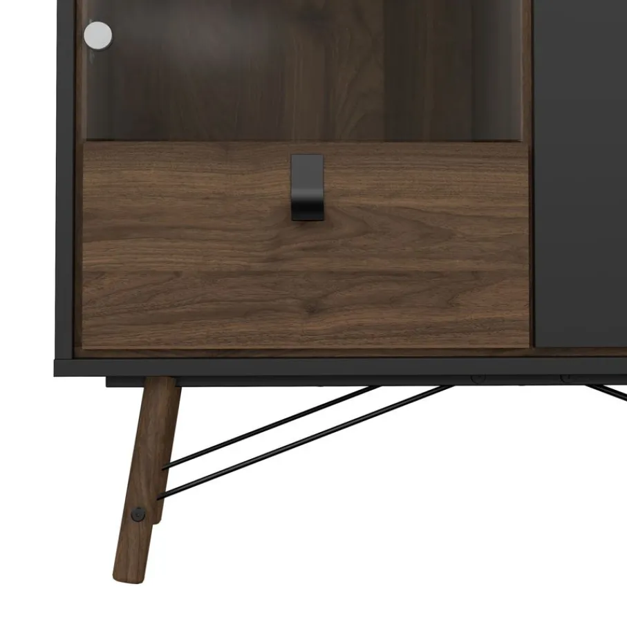 Vitrinekasten< Vitrinekast Denver Zwart / Walnoot - 102x162x40 cm