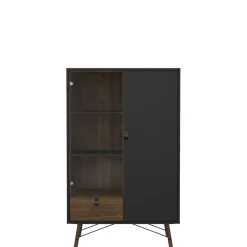 Vitrinekasten< Vitrinekast Denver Zwart / Walnoot - 102x162x40 cm