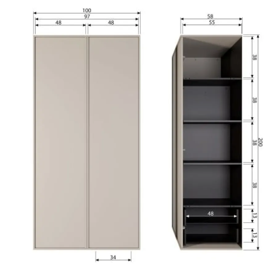 Kledingkasten<VTwonen Kast Daily Greige - 100x200x58 cm