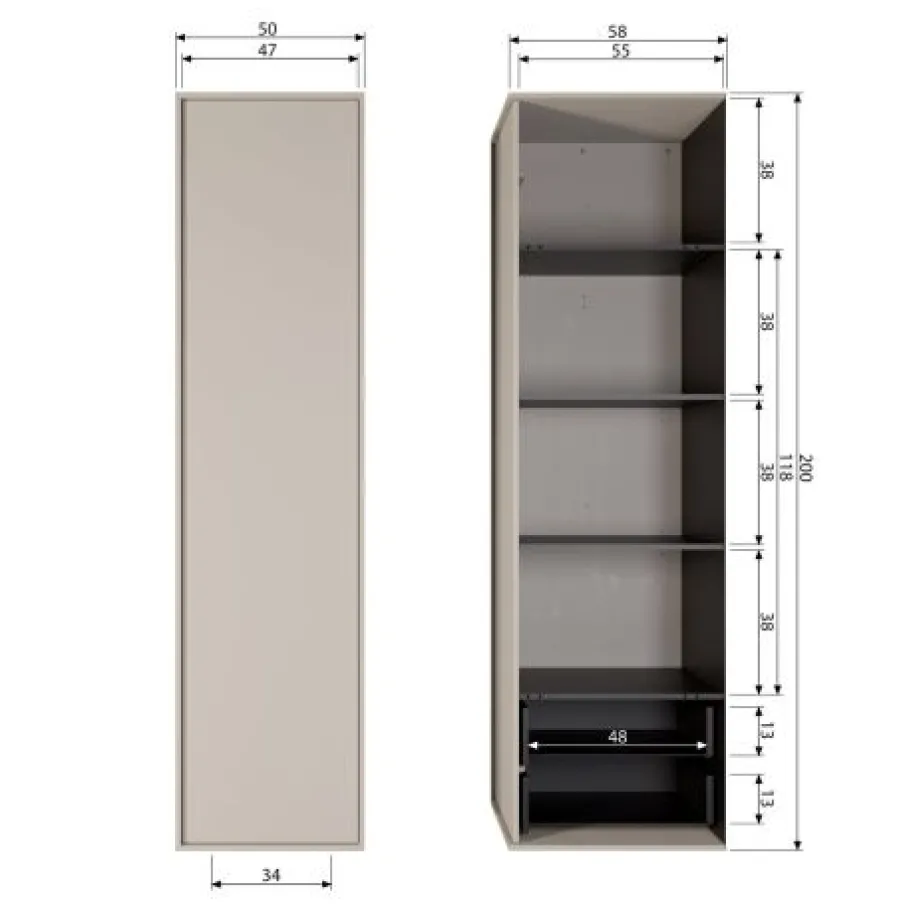Kledingkasten<VTwonen Kast Daily Greige - 50x200x58 cm