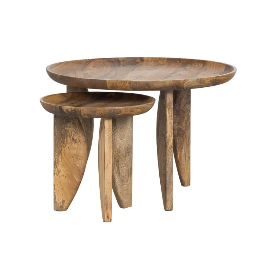 Bijzettafels<VTwonen Salontafel High Heels Naturel - set 2 stuks