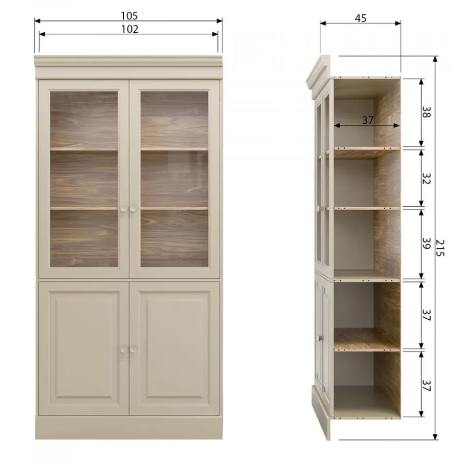 Vitrinekasten<VTwonen Vitrinekast Chow Greige - 105x215x40 cm