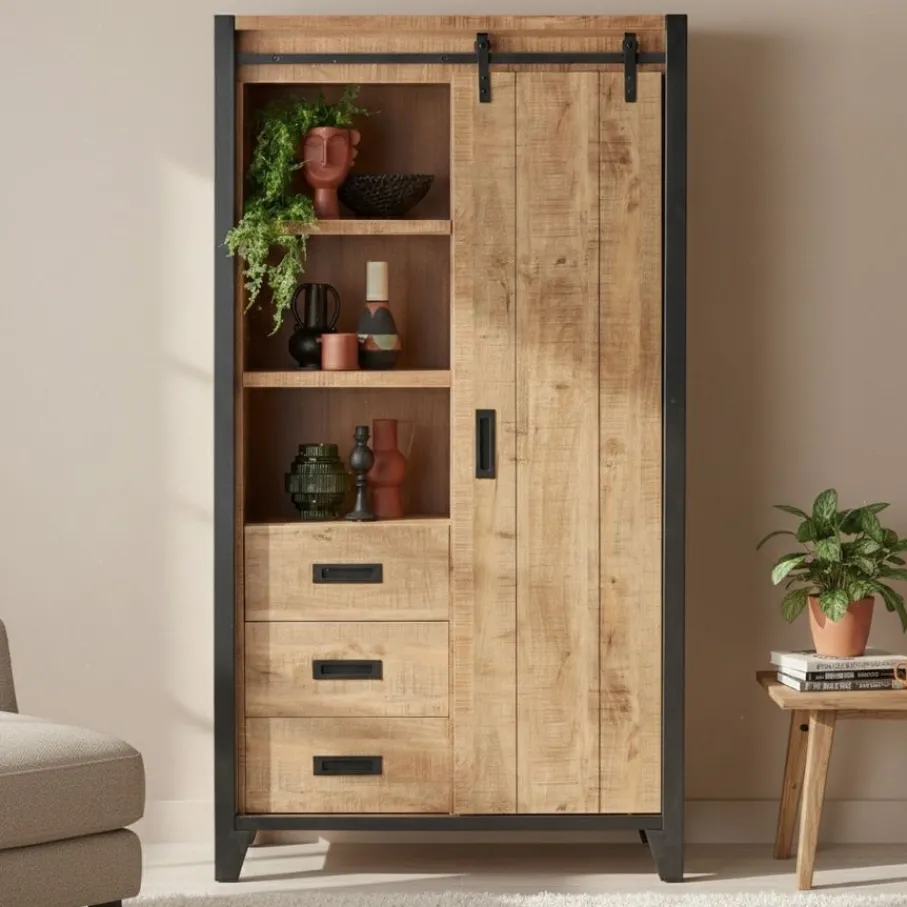 Wandkasten< Wandkast Tilburg Naturel - 109x190x45 cm
