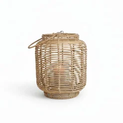 Kaarsen & Kandelaars< Windlicht Rattan Naturel - 28 cm hoog