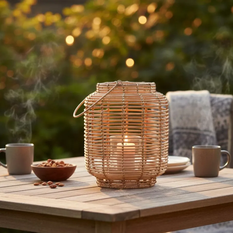 Kaarsen & Kandelaars< Windlicht Rattan Naturel - 28 cm hoog