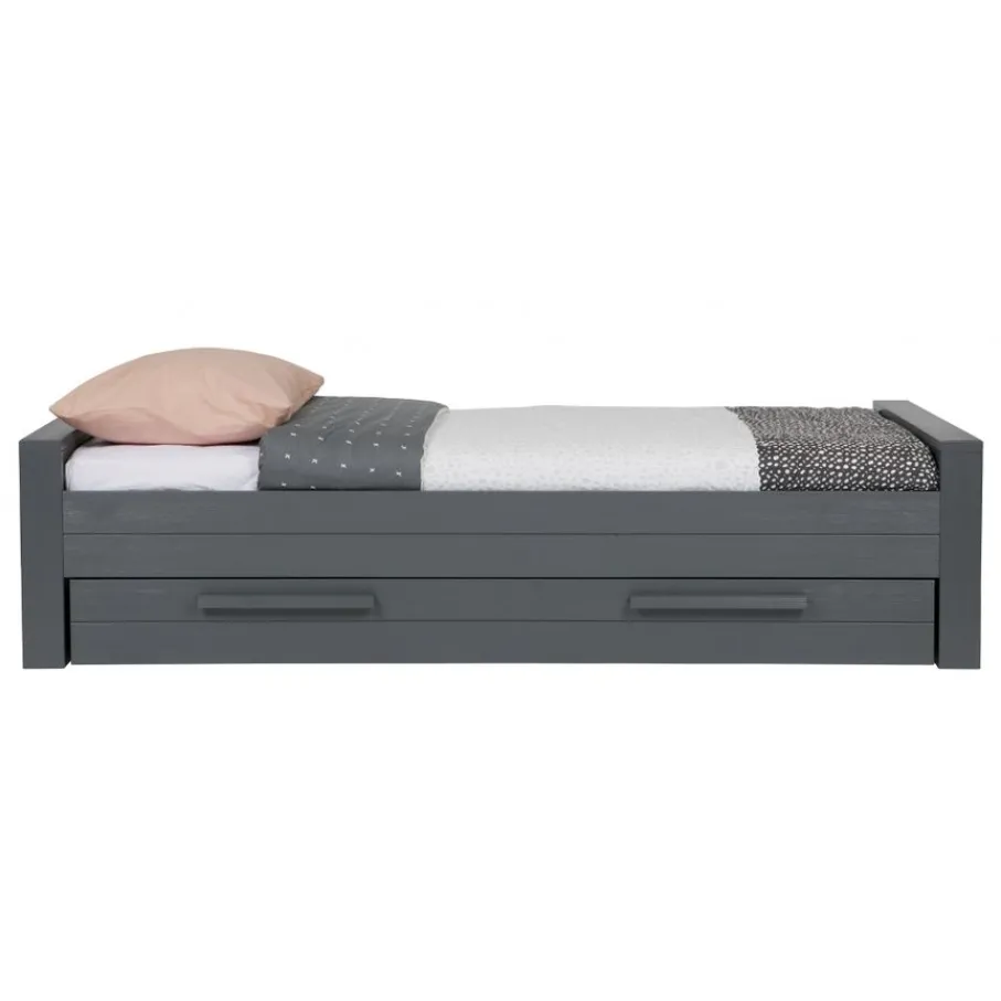 Eenpersoonsbedden<WOOOD Bed Dennis Staalgrijs - 90x200 cm