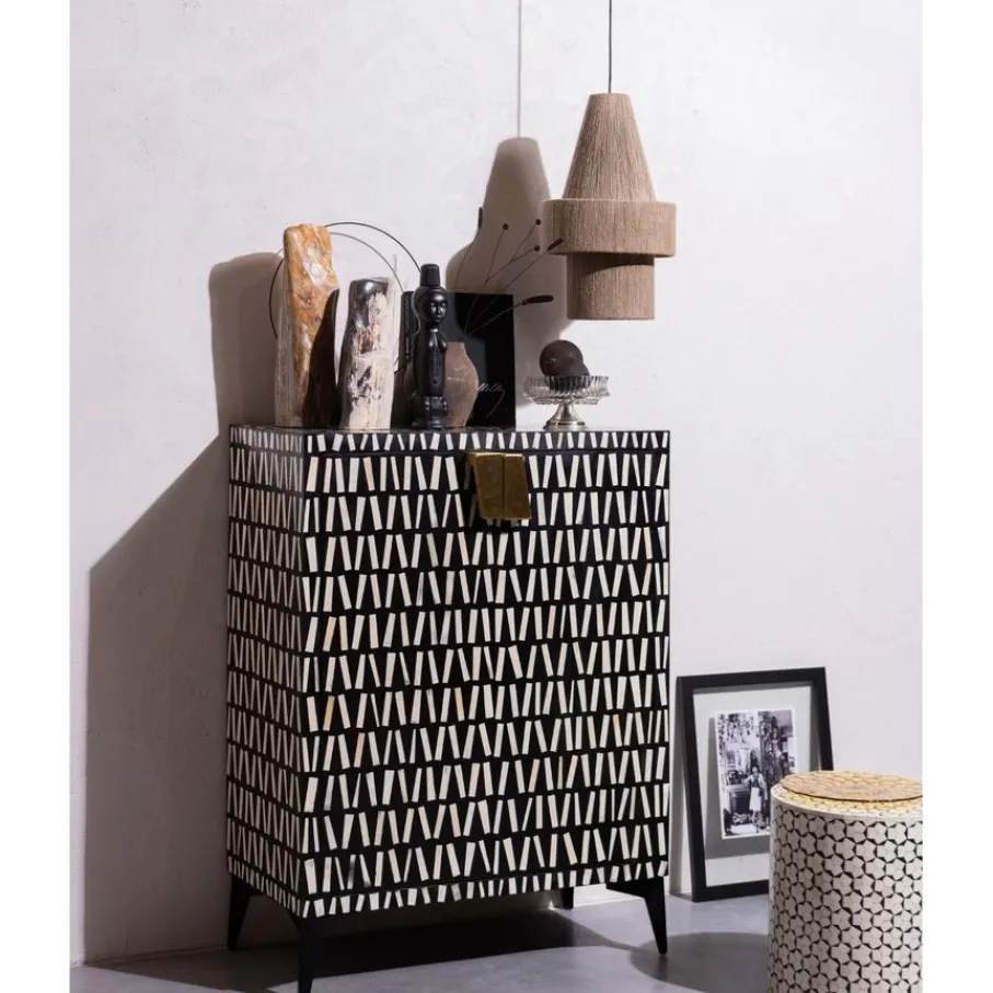 Bijzettafels<WOOOD Bijzettafel Neva Zwart/Wit - Ø 37 cm