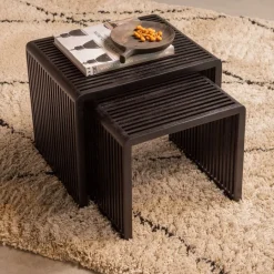 Bijzettafels<WOOOD Bijzettafel Willa Zwart - set 2 stuks