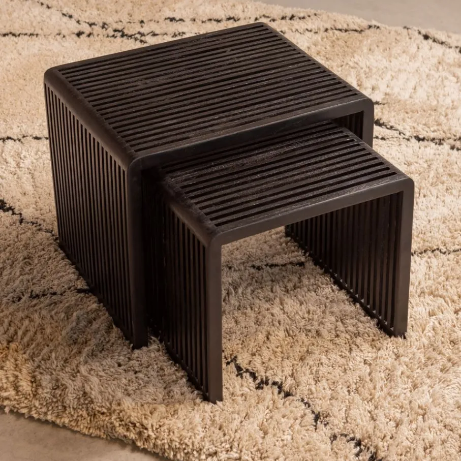 Bijzettafels<WOOOD Bijzettafel Willa Zwart - set 2 stuks