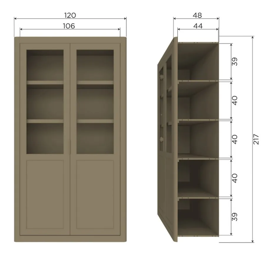 Buffetkasten|Vitrinekasten<WOOOD Buffetkast Gunnar Mud - 120x217x48 cm